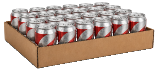 24-can kraft beer tray filled with aluminum beverage cans